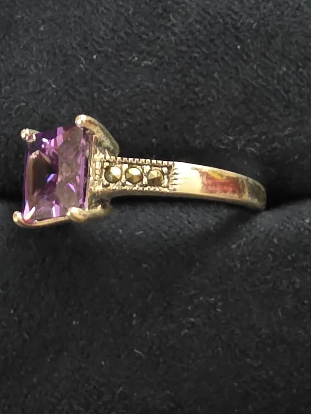 925 Silver Amethyst, Marcasite Ring (Vintage)